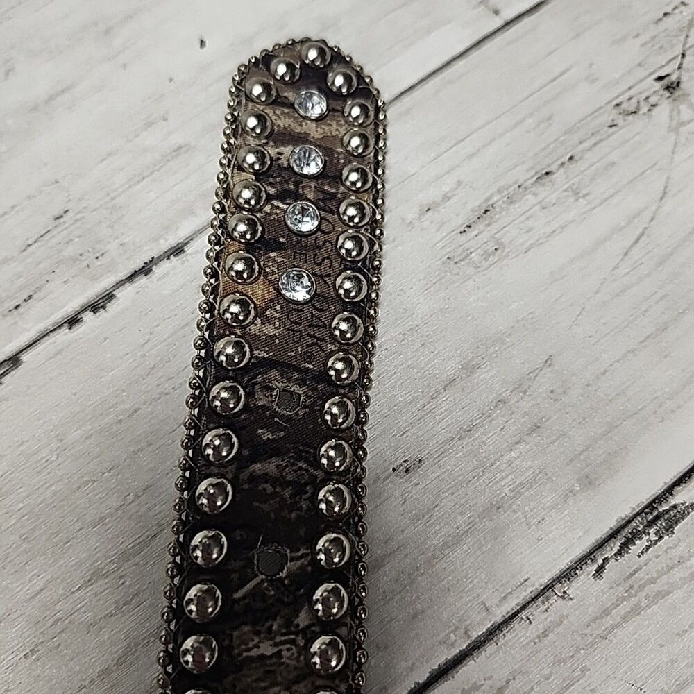 VTG Y2K Leather Buckle Belt NOCONA Animal Print 24 S Western RHINESTONE Studded - Picture 10 of 12